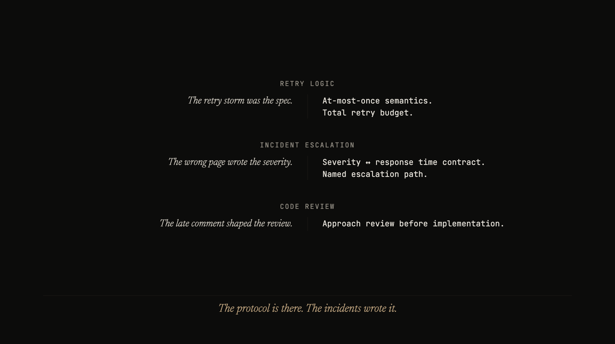 The protocol is there. The incidents wrote it.